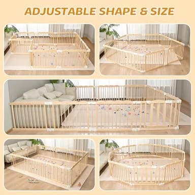 Playpen Large Foldable Play Pen for Toddlers 1-3,Easy Assemble Play Yard Wooden Baby Gates with Door,Expandable Play pens for Kids Safety Baby Playpen with Lock 67x101x24Inch(Foldable Connector) - Image 6