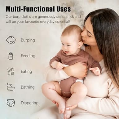 HIPHOP PANDA Muslin Burp Cloths, 10 Pack - Large 20" X10" - Ultra Absorbent and Soft 100% Cotton Baby Essentials Drool Rags and Messes for Newborn - Colorful Designs for Boy Girl, Gray Navy Fusion - Image 3