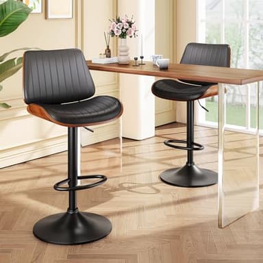 YaFiti Bar Stools Set of 4, Bar Stools for Kitchen Island with Bentwood Back and Leather Seat, Swivel Barstools for Kitchen Counter, Bar, Black - Image 2