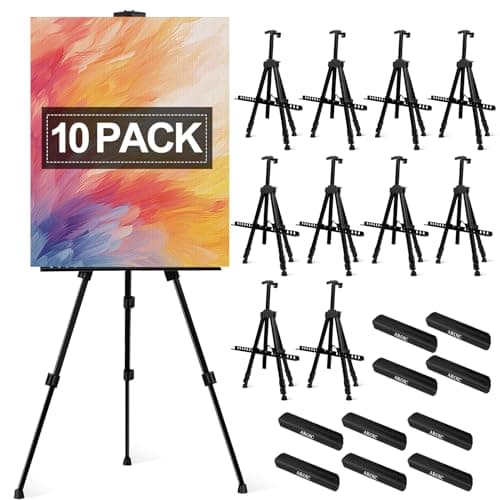 AROIC10 Pack Painting Display Easel Stand Portable Adjustable Metal Tripod Artist Canvases Height from20to66Inch Extra Sturdy forTable-Top/Floor Painting, Drawingand Displaying,Black with10StorageBag - Image 1