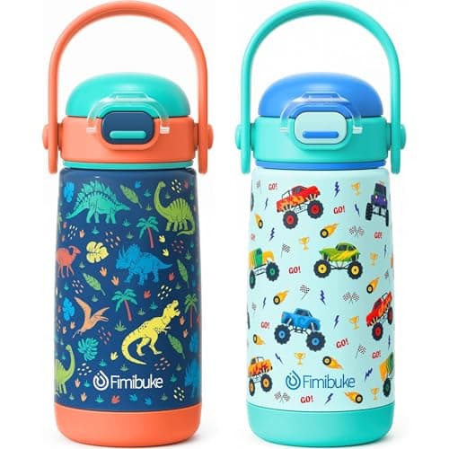 Fimibuke Kids Insulated Water Bottle with Straw Lid & Handle - 14oz BPA FREE 18/8 Stainless Steel Metal Tumbler Leak Proof Double Wall Vacuum Kids Cup Toddler Water Bottle for School Boys Girls - Image 1