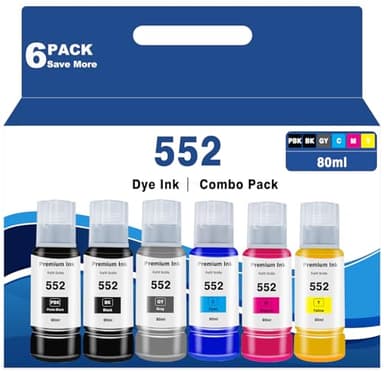 Couleuris 552 Ink Refill Bottles 6 Pack Replacement for Epson Ecotank Photo ET-8550 ET-8500 ET8550 ET8500 8550 8500 Printer, Compatible for T552 Dye Ink Black,Photo Black,Cyan, Magenta,Yellow, Gray - Image 1
