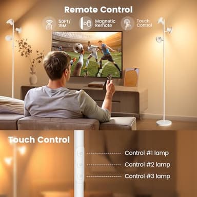 SIBRILLE 36W LED Tree Floor Lamp, Modern Dimmable Standing Lamp with Remote & Touch Control, 4 Color Temperatures, 3 Rotatable LED Light Floor Lamps for Living Room, Bedroom, Office - Image 6
