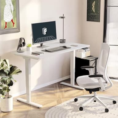 FLEXISPOT E6 Essential Standing Desk 3 Stages Dual Motor Electric 60x24 Inch Whole-Piece Board Height Adjustable Electric Sit Stand Desk(White Frame + White Desktop, 2 Packages) - Image 2