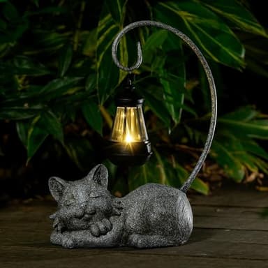 WSgift Outdoor Cat Figurine Garden Statue with Solar-Powered LED Light 13.77 Inches Tall Gift Garden Statue Decor for Cat Lovers Marbled - Image 6
