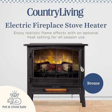 Country Living Infrared Freestanding Electric Fireplace Stove Heater in Bronze | Multiple Flame Colors, Metal Design with Faux Wooden Logs | Alexa/WiFi Enabled - Remote Included - Image 3