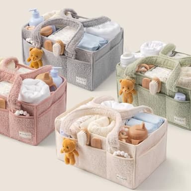 Sweety Fox Baby Diaper Caddy Organizer with Handle - Portable Sherpa Nursery Basket - Car Diaper Organizer, Cleaning Caddy, Gift for Baby Shower - Ivory - Image 9