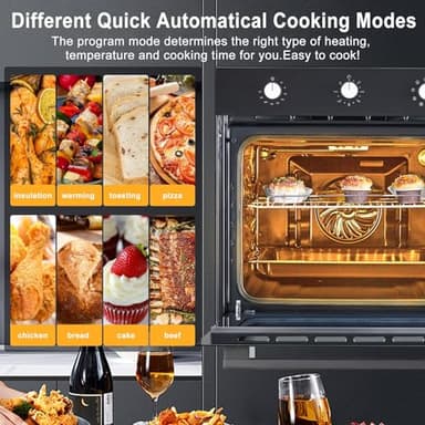 24 Inch Single Wall Oven, 2.5 Cu.ft Built-in Electric Wall Oven with 8 Cooking Functions in Stainless Steel, Mechanical Knob Control - Image 7