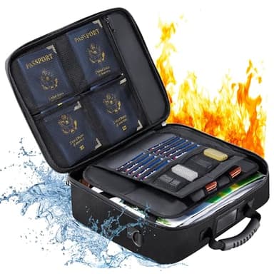 Golkcurx Fireproof Document Box, Multi-Layer Fireproof Important Document Organizer with Lock, File Storage CaseShoulder Strap, Waterproof Document Safe Portable Travel Home Organizer Bag (Black) - Image 1