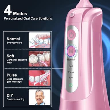 Water Dental Flosser Pick for Teeth: 4 Modes Cordless Portable Water Flossers Teeth Cleaner Rechargeable 300ML IPX7 Waterproof Oral Irrigator Flossing Cleaning Picks for Home Travel - Image 2