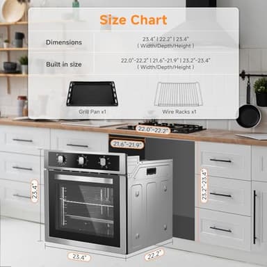 Wall Ovens 24 inch Electric, AMZCHEF 24 inch Wall Oven, 2200w Single Wall Oven with 6 Cooking Modes, 2.5 Cu.Ft. Electric Wall Oven, Convection Oven with Mechanical Knobs Control, Stainless Steel - Image 6
