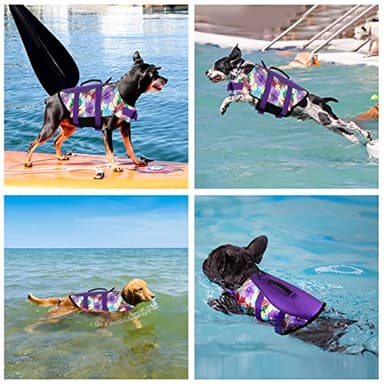 Mklhgty Hawaiian Dog Life Jacket - Adjustable Ripstop Vest with Rescue Handle for Swimming Boating, High-Flotation Safety Device for Small Medium Large Dogs (Floral Purple,S) - Image 5