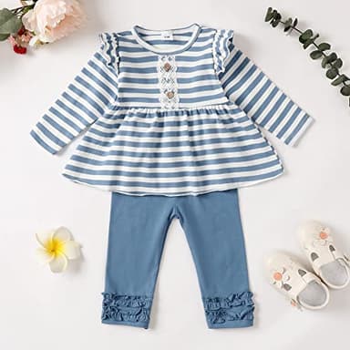 2T Girl Clothes 3T Toddler Girl Clothes Ruffle Long Sleeve Shirt Solid Pants Toddler Cute Outfits 2 3 Year Old Girl Clothes - Image 9