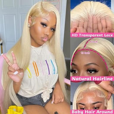 GZX 30 Inch 613 Lace Front Wig Human Hair 13x4 HD Transparent Straight Lace Front Wigs Human Hair 180% Density Glueless Wigs Natural Hairline - Image 2