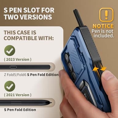 TONGATE for Z Fold 6 Case with Ring Stand, Built-in S Pen Holder & Glass Screen Protector Shockproof Rugged Z6 Phone Case with Slide Camera Cover & Belt Clip for Samsung Galaxy Z Fold 6 2024, Blue - Image 7