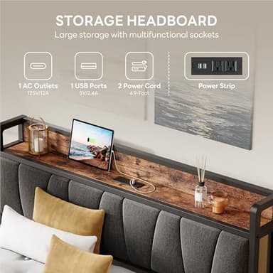 LIKIMIO Full XL Bed Frame, Storage Headboard with Charging Station, Solid and Stable, Noise Free, No Box Spring Needed, Easy Assembly - Image 3