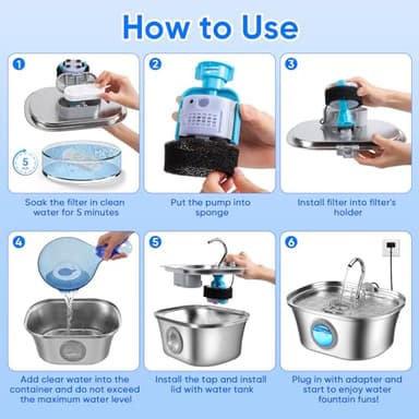 Cat Water Fountain with Water Level Window, One Set of Filter, 108oz/3.2L Pet Water Fountain for Cats/Dogs Inside, 304 Stainless Steel, Dishwasher Safe with Low Noise Pump, Filtration System - Image 5