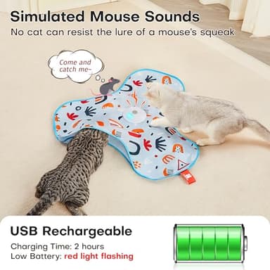 Potaroma Hide and Seek Interactive Cat Toys, Moving Concealed Wand Feather, Automatic Chargeable Indoor Kitten Exercise Kicker, Mouse Squeaky, Floral Cover - Image 5