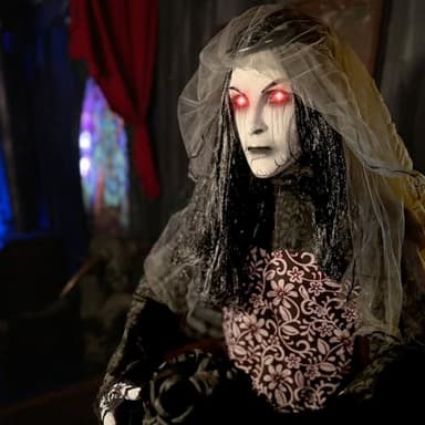 Haunted Hill Farm Rising Ghost Bride by Tekky, Battery-Operated, Sound Activated Animatronic with Sound Effects and Lights for Indoor or Covered Outdoor Creepy Halloween Decoration - Image 3