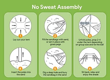 Osoeri Beach Tent, Camping Sun Shelter UPF50+ with 8 Sandbags, Sand Shovels, Ground Pegs & Stability Poles, Outdoor Shade Beach Canopy for Camping Trips, Fishing, Backyard Fun or Picnics - Image 5