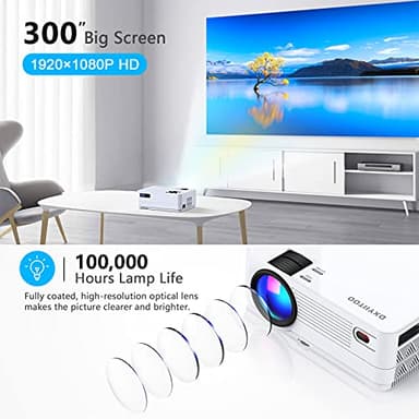 Native 1080P Projector with WiFi and Two-Way Bluetooth, Full HD Movie Projector for Outdoor Movies, 300" Display Projector 4k Home Theater, Compatible with iOS/Android/PC/XBox/PS4/TV Stick/HDMI/USB - Image 2
