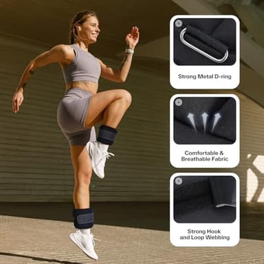 Sportneer Ankle Weights 0.5/1/2/3/5 LBS 1 Pair Wrist Leg Arm Weights for Women Men Kids Child with Adjustable Straps, Strength Weighted for Jogging Running Walking Fitness Gym Workout (Black, 5 lbs x 2) - Image 6