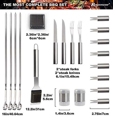 ROMANTICIST 28pcs BBQ Accessories Set with Thermometer - The Very Best Grill Gift on Birthday Wedding - Heavy Duty Stainless Steel Grill Set in Case for Outdoor Cooking Camping Grilling Smoking - Image 5