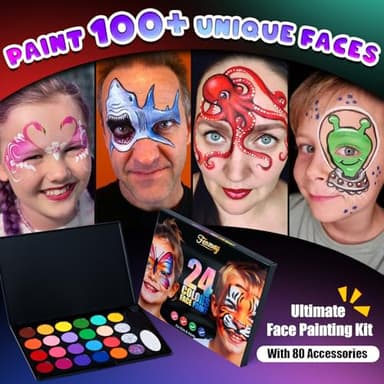 Fenmay Face Painting Kit for Kids, Non-Toxic and Hypoallergenic Face Paint Makeup Kit| with Stencils, Book, Easy to Use and Safe for Kids, Fun for Halloween, Birthday Party, School Event - Image 2
