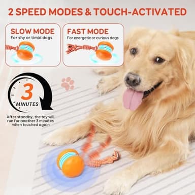 QGI Interactive Dog Toys, Random Path Electric Automatic Moving and Rolling Dogs Toy with Rope for Small Medium Large Dogs, Motion-Activated Dog Stimulation Toy for Boredom Relief (Orange) - Image 4