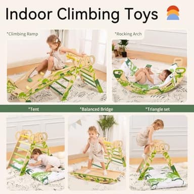 Wingyz 8-in-1 Pikler Triangle Set with Cushion-Wooden Baby Climbing Toys with Arch, Ramp & Ladder | Montessori Toddler Climber Indoor Jungle Gym for 1-3 Year Olds (Green) - Image 5