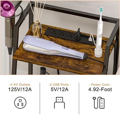 keomaisyto 3-Tier Bathroom Shelves with Power Strips, Ladder Shelf for Storage, Rustic Bathroom Stand Organizer, Display Nightstand with Space-Saving Design, Stylish Storage Solution for Home - Image 2