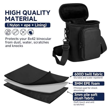CaSZLUTION Travel Protective Case for NIKON Monarch M5 M7 8x42 Binocular, Durable Fabric Storage Bag with Shoulder Strap Compatible with Nikon PROSTAFF P3 8x42 10x42 Binocular, Black (Case Only) - Image 5