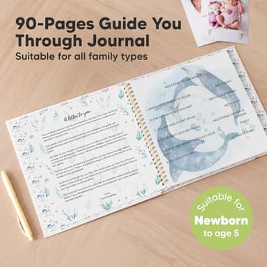 First 5 Years Baby Memory Book Girl, Boy - 90 Pages Hardcover First Year Milestone Keepsake Book, Newborn Scrapbook for New Parents, Minimalist Photo Album Journal, Gift for Baby Shower (SeaWorld) - Image 2