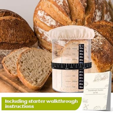 Tyniaide Sourdough Starter Jar, 1000ML/35Oz 2 Pack Sourdough Starter Kits with Thermometer Strip, Silicone Scraper, Cloth Cover, Aluminum Lid and Feeding Band, Sourdough Bread Baking - Image 6