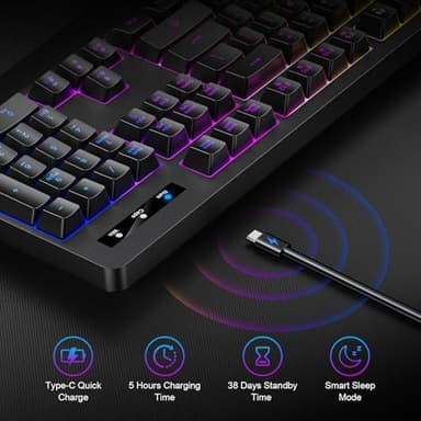 Wireless Gaming Keyboard, RGB & Single-Color Backlit, Full-Size Waterproof Computer Keyboard, Silent Keys, Wrist Rest, Sleep Mode, Rechargeable 2.4G Wireless Keyboardfor Windows, Mac, PC, Laptop - Image 3