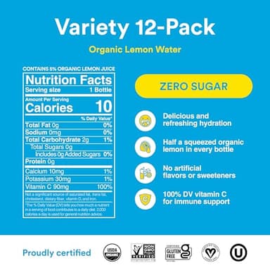 Lemon Perfect 4-Flavor Variety Pack, Hydrating Flavored Lemon Water, Zero Sugar, Healthy Hydration Drinks, Organic, 15.2 fl oz Bottles (12-Pack) - Image 4