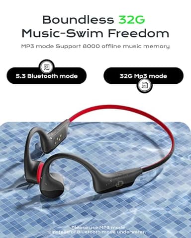 DEMICEA Open Ear Sport Headphones, Wireless Bone Conduction Earphones, Built-in 32GB MP3,with Mic, IP68, Sweat & Water Resistant, Up to 8 Hours Battery, Bluetooth 5.3, for Running, Workouts, Swimming - Image 4