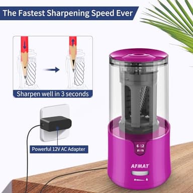 AFMAT PS91 Electric Pencil Sharpener for Colored Pencils, Auto Stop, Fast Sharpen in 3s, Large Hole Pencil Sharpener Plug in for 6-12mm No.2/Jumbo Pencils - Purple - Image 3