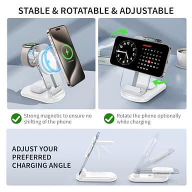 2025 Traveling Wireless Mag-Safe Fast Charging Station,Magnetic 3 in 1 Charger with Light for iPhone 17 16 15 14 13 12 Pro Max Plus,Apple Watch& Air pods 4 3 2 Pro-Gifts for Wife & Husband(White) - Image 5