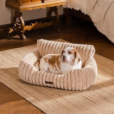 MEWOOFUN Dog Couch Bed, Fluffy Small Dog Bed with Removable Washable Cover, Supportive Cat Couch for Cats & Dogs up to 25 lbs (Camel, 30x21x12) - Image 6