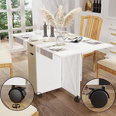 3imothrix Folding Dining Table, Small Dining Table, Space Saving Dining Table with 6 Wheels, Kitchen Table Sewing Table for Small Spaces (White) - Image 8