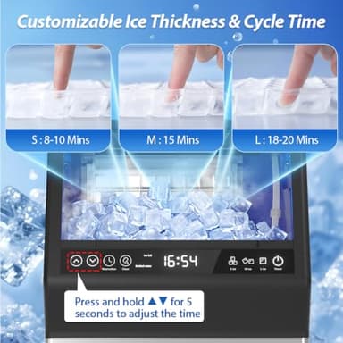 Commercial Ice Maker, 110LBS/24H Undercounter/Freestanding Ice Machine with Self-Priming Gallon Water& Facuet Water Inlet, Self-Cleaning, 3 Ice Thickness,18LB Storage Bin for Home, Office,Garage - Image 4