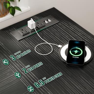 Korfile 66" L Shaped Computer Desk, 94.4'' Home Office Desk with Power Outlets, 4 Adjustable Storage Drawers & 2 Monitor Stands, Large Two Person Gaming Table for Writing Study, Black - Image 4