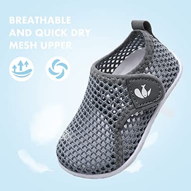 JOINFREE Kid Toddler Non Slip Quick Dry Water Shoes Aqua Socks Sneakers for Beach Pool Boys Girls Mesh Grey 2.5-3 Years Toddler - Image 3
