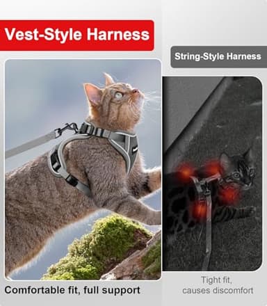 Cat Harness and Leash for Walking Escape Proof Soft Adjustable Cat Leash Breathable Comfortable Vest Easy to Wear Kitten Harness for Outdoor Travel Grey XS - Image 7
