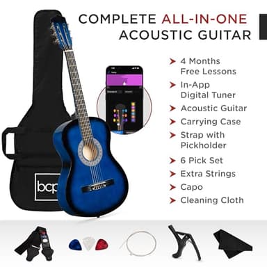 Best Choice Products 38in Beginner All Wood Acoustic Guitar Starter Kit w/Gig Bag, 6 Picks, Nylon Strings, Strap w/Pick Holder - Blue - Image 3