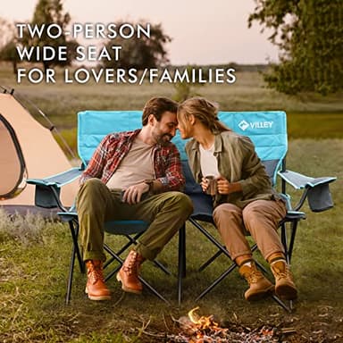 VILLEY Double Camping Chair, Extra Wide Loveseat, Heavy Duty Padded Camping Couch, Portable Folding Camp Chair w/Carry Bag, Steel Frame, Cup Holders for Camping Lawn Picnic Sports, Supports 500 LBS - Image 3