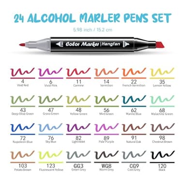 hangfan 24 Colors Alcohol Markers,Pens for Adult Coloring Oily,Permanent Marker Set Perfect for Beginner,Dual Tip Art Markers,Drawing Markers, Card Making and Kids Sketching Illustration - Image 7