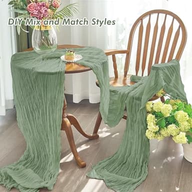 IVAPUPU 2 Pcs Cheesecloth Table Runner - 10ft Sage Green Boho Gauze Cheese Cloth Table Runners for Baby Shower Decoration Wedding Party Summer Garden Farmhouse - Image 4