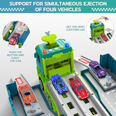 Carrier Truck Race Track Toddler Toys, Foldable 3 Layer Toddler Track Playset, Dinosaur Toy Truck Transport Car Carrier & 8 Race Cars, Truck Car Kids Toy Gifts for Age 3 4 5 6+ Year Old Boys Girls - Image 3